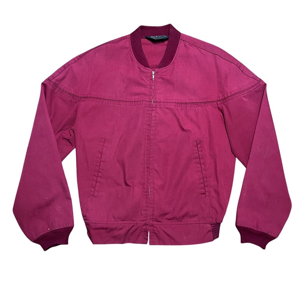 Vintage Sears Bomber Jacket Burgundy Maroon Zip Front Retro Mens Size Large